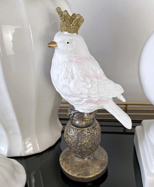 Фігурка пташка з короною біла